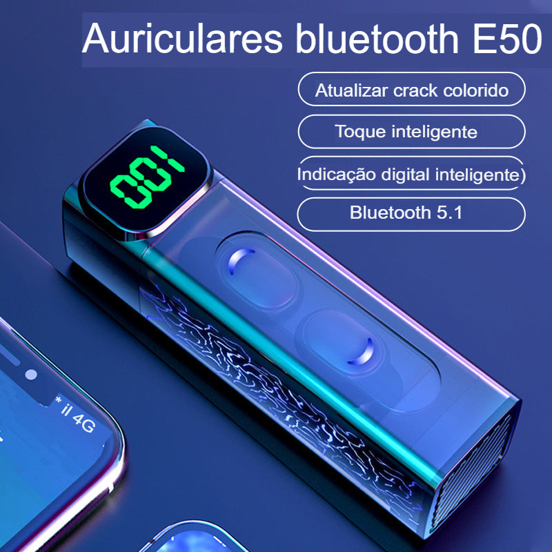 E50 Bluetooth 5.1 fone de ouvido Bluetooth com carregamento Bin Display - Snap Mart