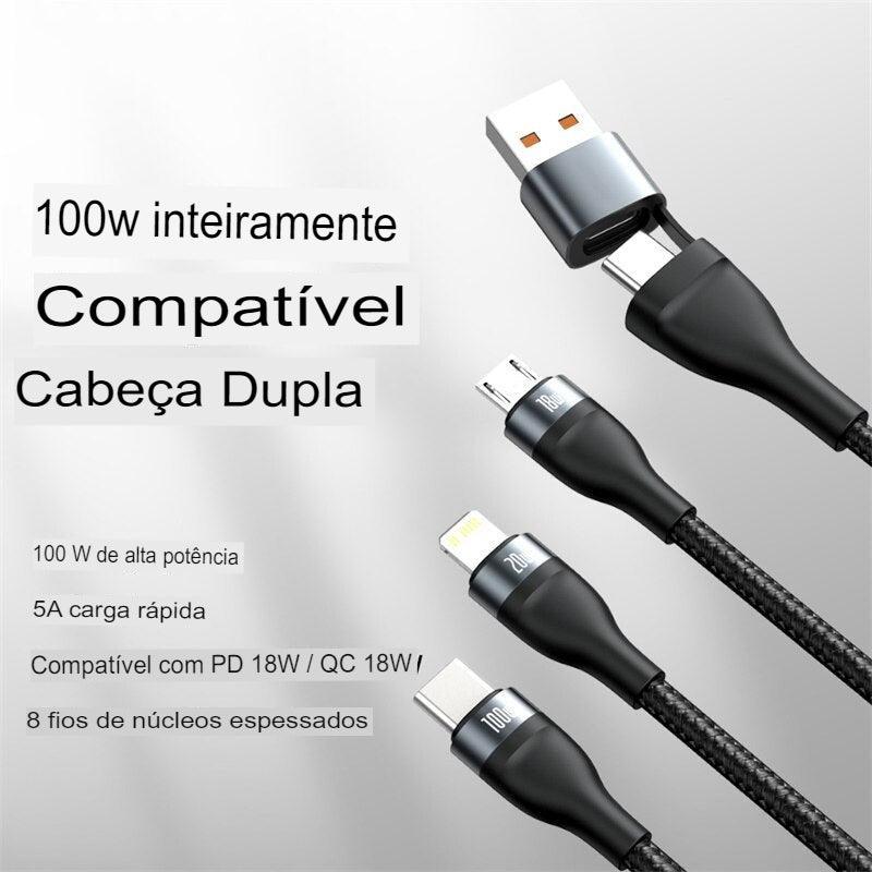 Carregador 3 em 1 engate USB A ou C - Baseus - Snap Mart