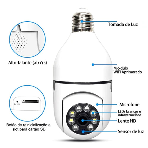 Câmera de Segurança Full HD Wi-Fi Inteligente 360 IP 5G - Snap Mart